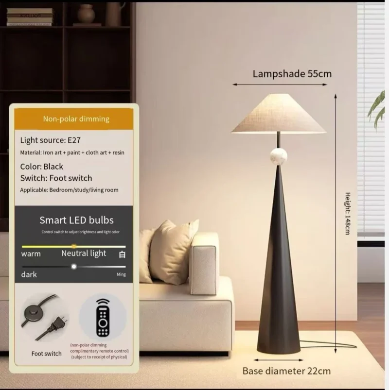 Zen Minimalist Solid Wood Floor Lamp with Fabric Shade for Living Room - Image 10
