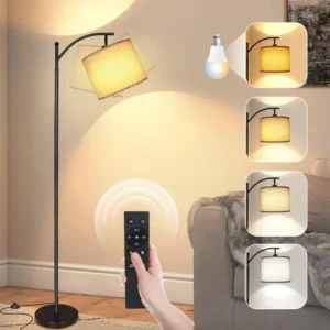 Modern Brushed Nickel Arc Floor Lamp with Remote Control for Living Room