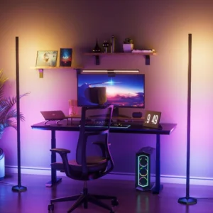Modern RGB Color-Changing Arc Floor Lamp with Remote Control & Bluetooth App