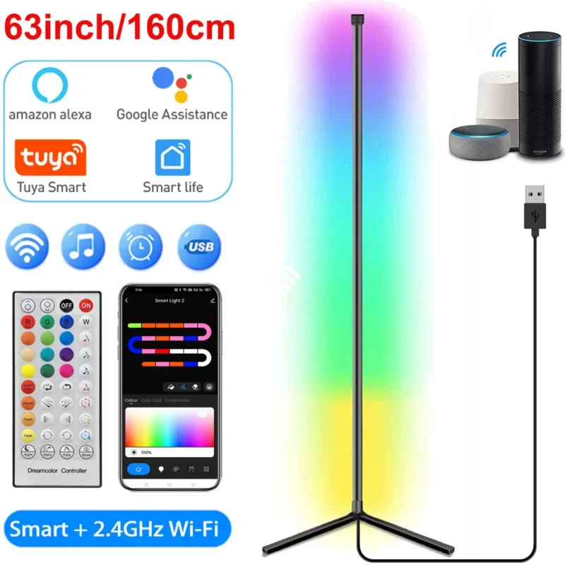 Modern RGB Corner Arc Floor Lamp with Smart Home Controls for Gaming Room - Image 10