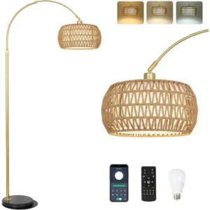 Modern Black Arc Floor Lamp with 3-Color Temperature Control for Living Room