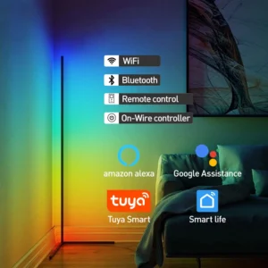 Modern RGB Corner Arc Floor Lamp with Smart App Control for Living Room