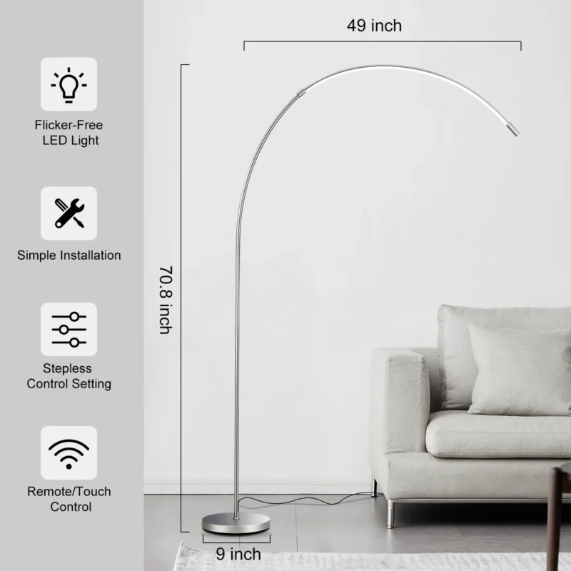 Modern Aluminum LED Arc Floor Lamp with Remote Dimmable Control for Living Room - Image 6