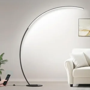 Modern Black Dimmable LED Arc Floor Lamp with Remote Control for Bedroom