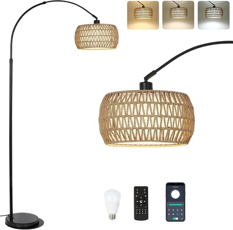 Modern Black Arc Floor Lamp with 3-Color Temperature Control for Living Room - Image 8