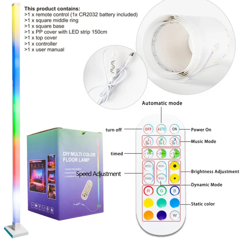 Modern RGB LED Arc Floor Lamp with Music Sync and Remote Control for Living Room - Image 6