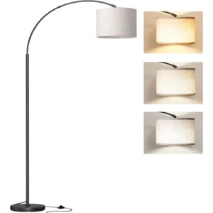 Modern Black Adjustable Arc Floor Lamp with 3 Color Temperature Modes for Living Room