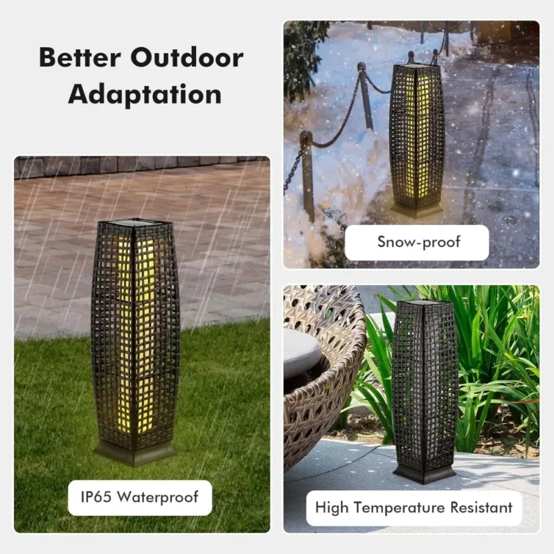 Solar LED Wicker Outdoor Floor Lamps IP65 Waterproof with Auto On/Off 2-Pack - Image 6