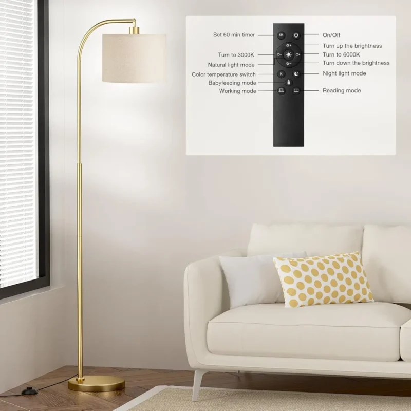 Modern Gold Adjustable Arc Floor Lamp with Remote Dimming for Living Room - Image 4