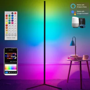 Modern RGB Corner Arc Floor Lamp with Smart Home Controls for Gaming Room