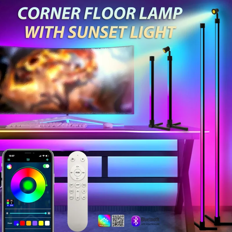Modern RGBIC Smart LED Floor Lamp with Music Sync and Remote Control - Image 2