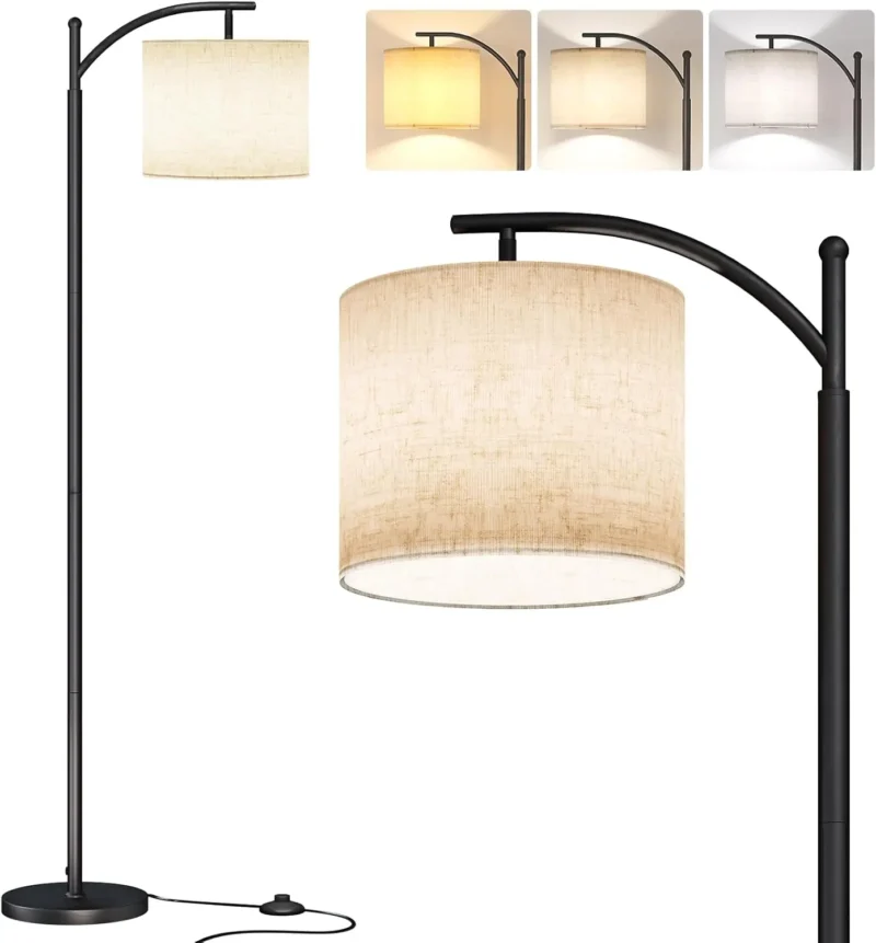 Modern Adjustable Black Arc Floor Lamp with 3 Temperature Settings for Living Room - Image 8