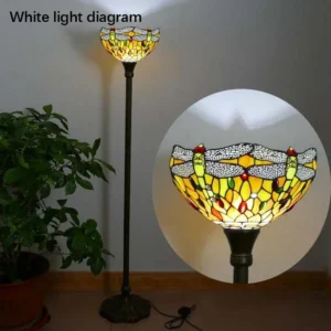 Vintage Tiffany Style Stained Glass Floor Lamp with Iron Base for Living Room