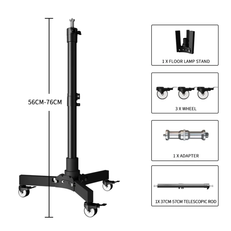 Professional Metal Photography Arc Floor Stand with Wheeled Base for Studio Lighting - Image 8