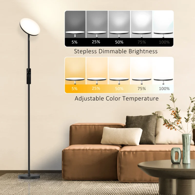 Modern LED Torchiere Floor Lamp with Remote Control and Dimming for Living Room - Image 5