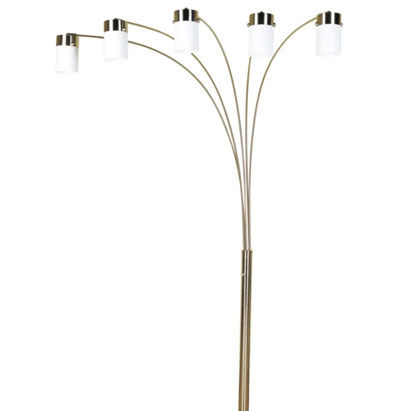 Modern 5-Light Arc Floor Lamp with Nickel Finish and White Shades - Image 5