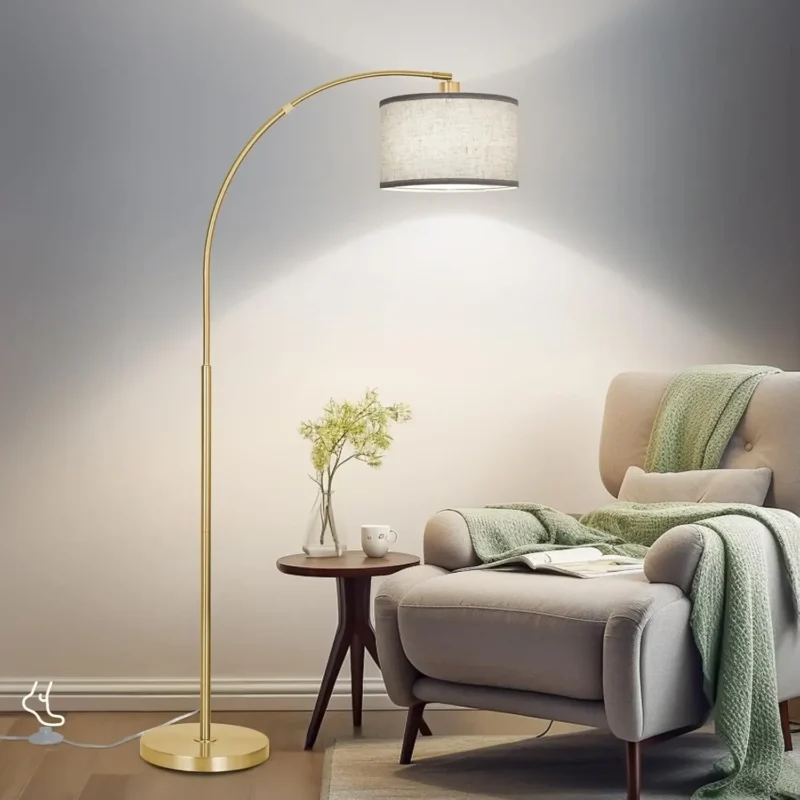 Modern Brushed Nickel Adjustable Arc Floor Lamp with Drum Shade for Living Room - Image 8