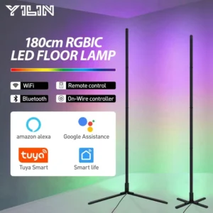 Modern RGB Corner Floor Lamp with Smart App Control for Living Room Ambient Lighting