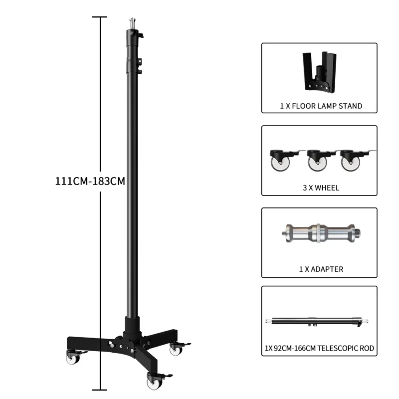 Professional Metal Photography Arc Floor Stand with Wheeled Base for Studio Lighting - Image 7