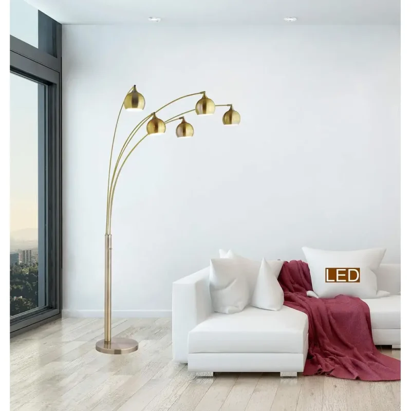 Modern Brass Arc Floor Lamp with Dimmable LED for Bedroom - Image 5